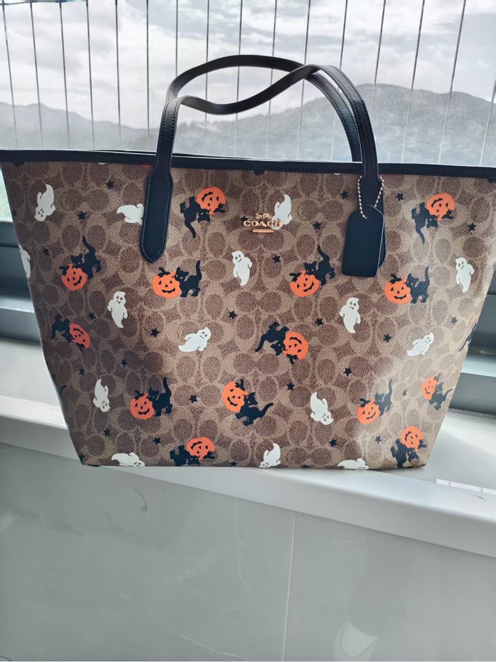 Coach City Tote In Signature Canvas With Halloween Print